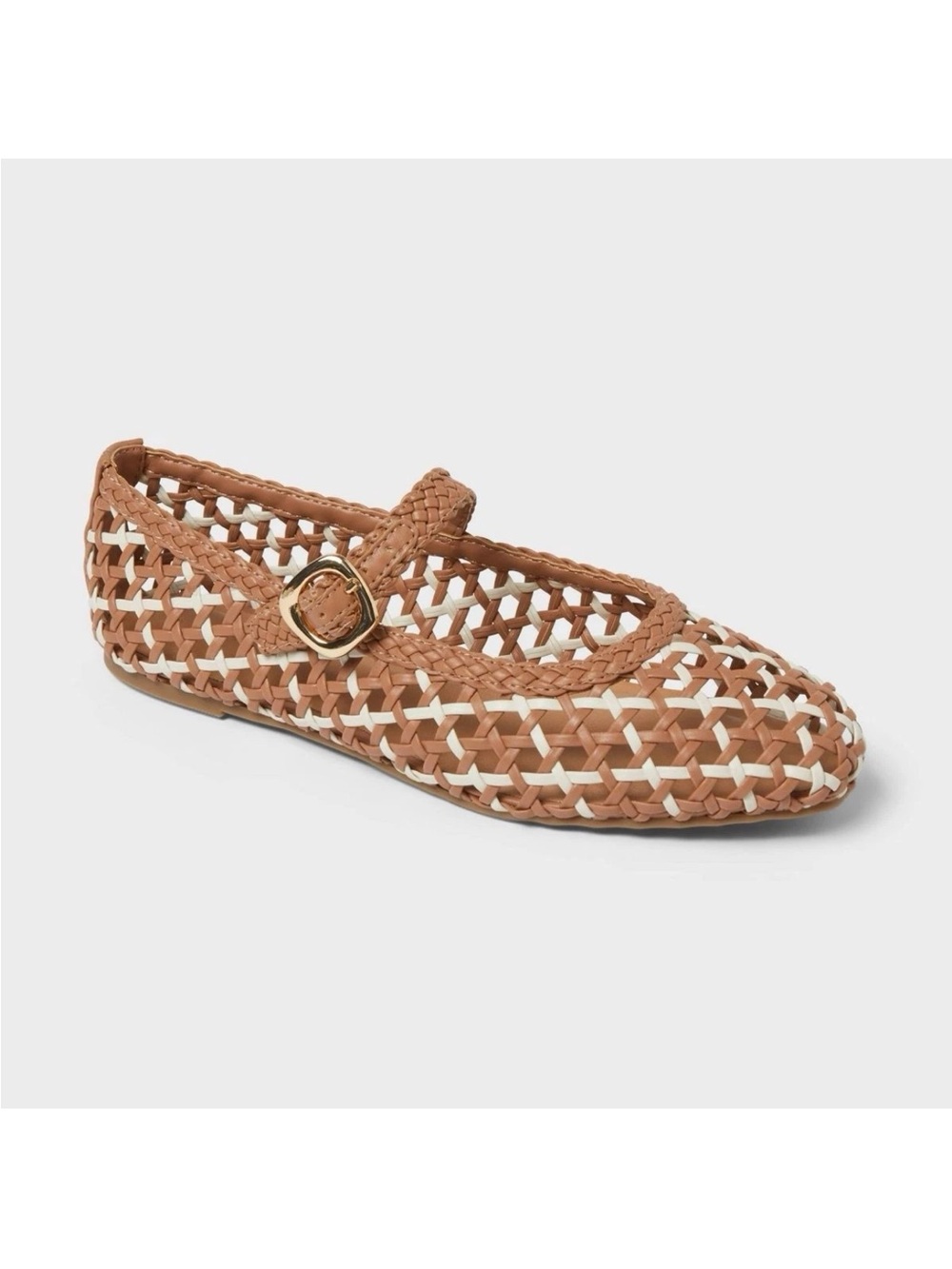 Universal Thread Royce Mary Jane Ballet Flats, Cognac Woven Braided, Sz 9 NWT